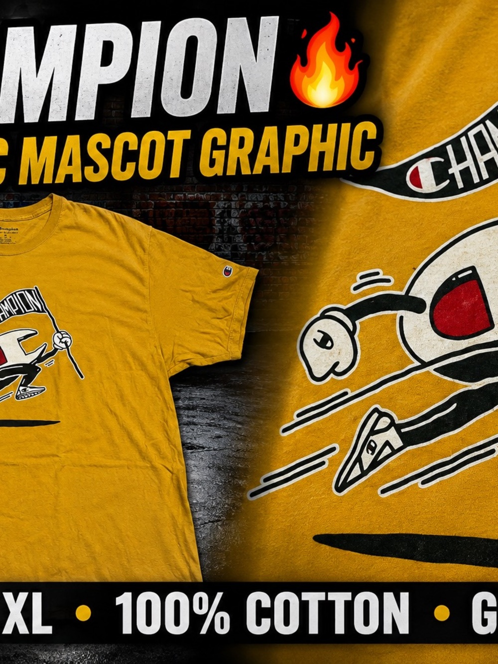 Champion Kids Yellow Graphic Mascot Short-Sleeve Tee